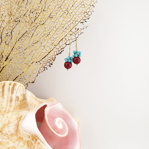 Red coral and magnesite earrings