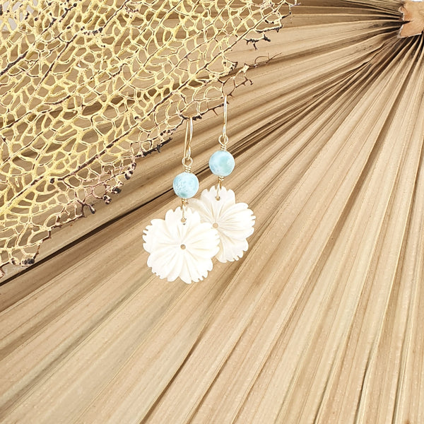 Mother of pearl and larimar earrings