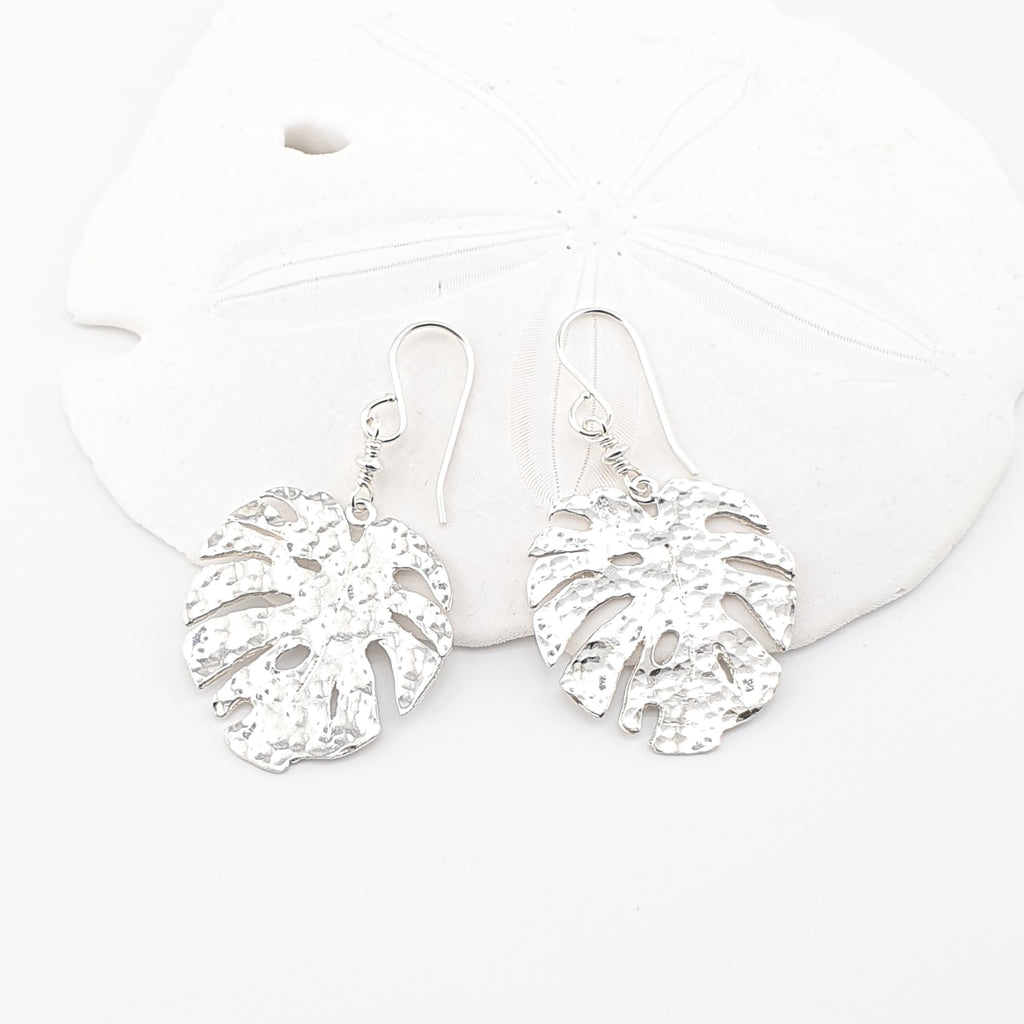 Monstera silver earrings
