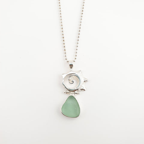 Sea glass with spiral shell necklace