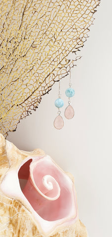 Larimar with rose quartz earrings