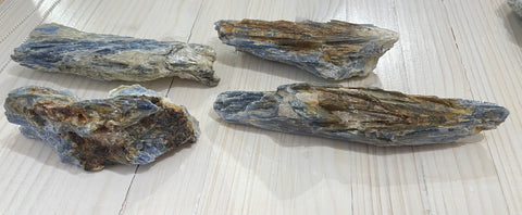 Blue kyanite crystal specimens