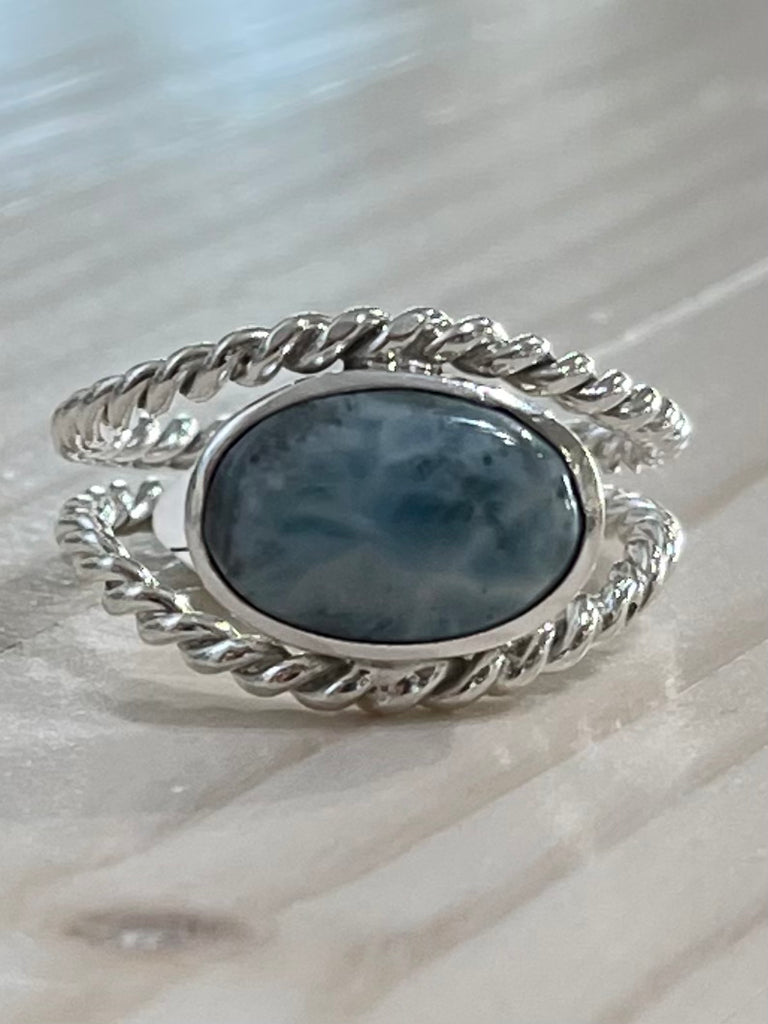 Double twisted wire larimar ring 9 1/2