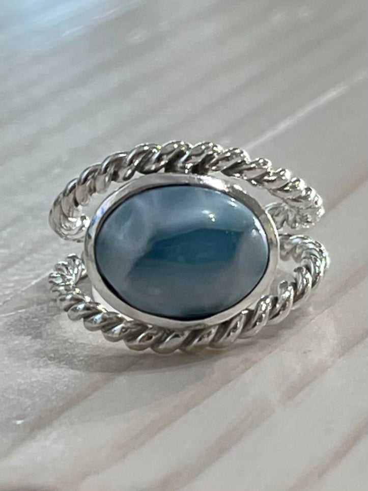 Double twisted wire larimar ring 4 1/4