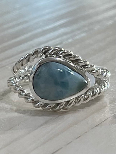 Double twisted wire larimar ring 8 1/4