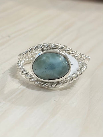Double twisted wire larimar ring 8 1/4