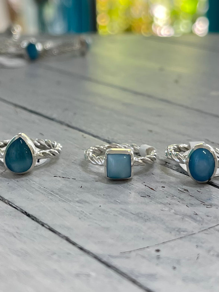 Twisted wire larimar stacking ring
