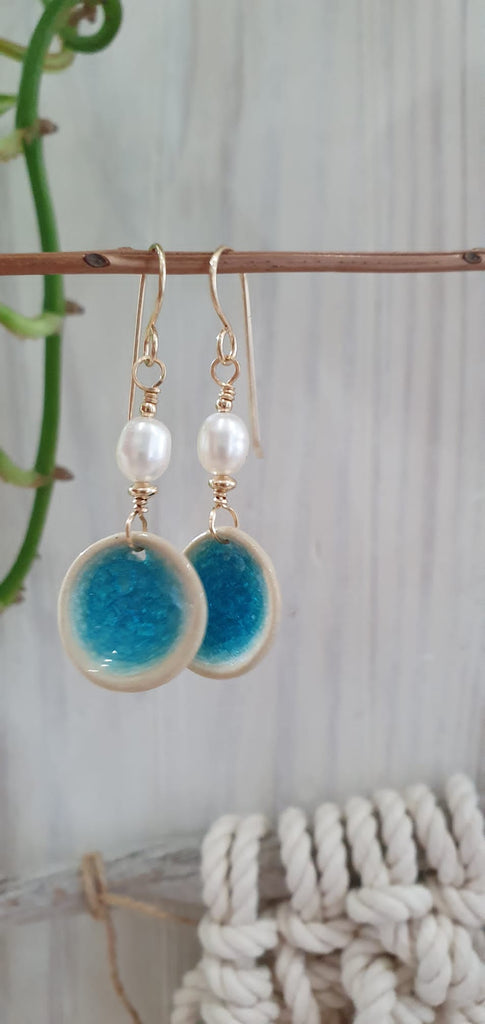 Pearl and ceramic GF earrings