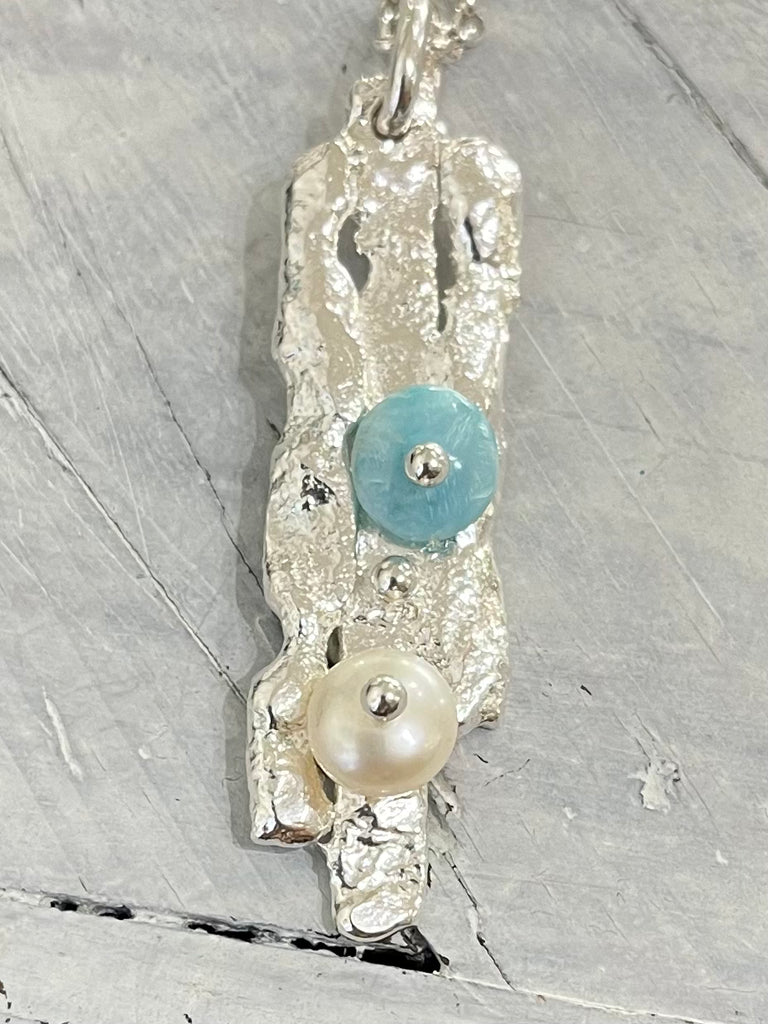 Larimar and pearl silver necklace