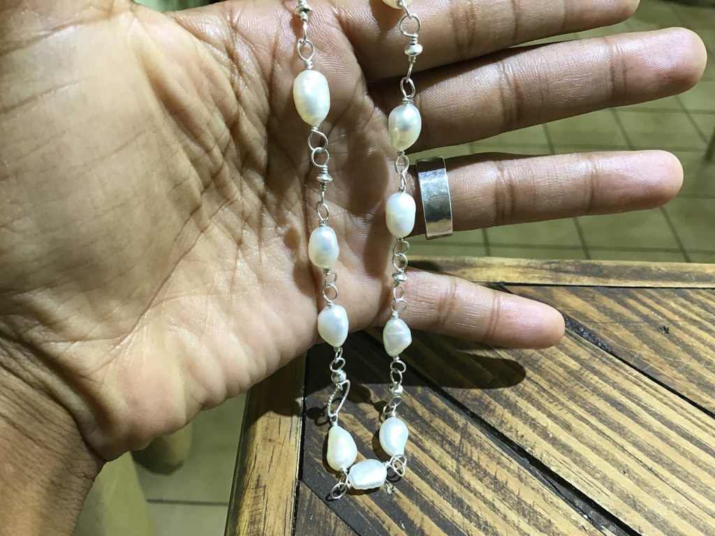 Wire wrapped pearl necklace