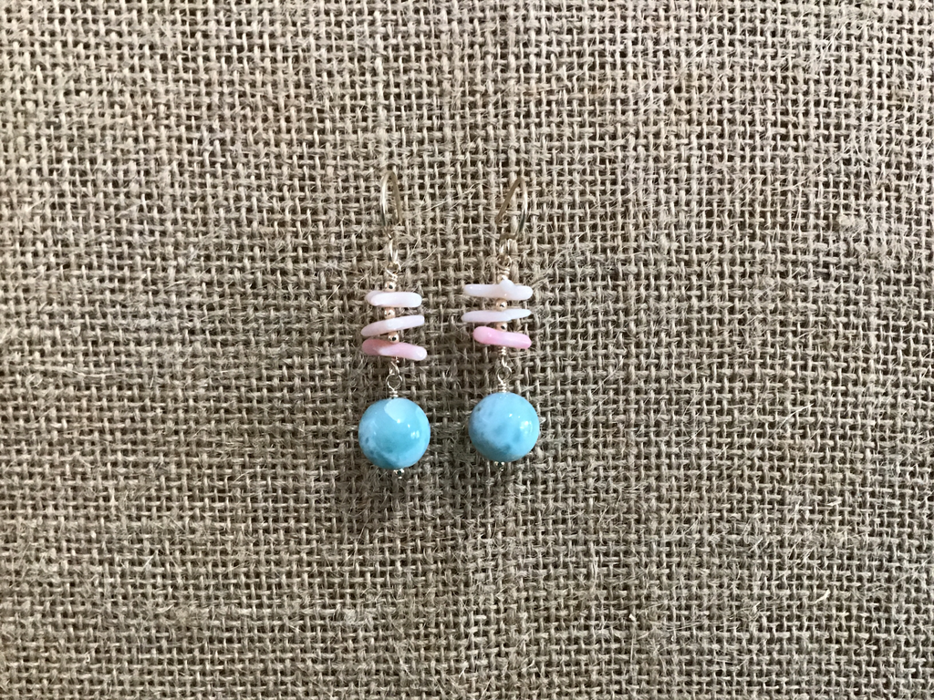 Larimar & coral earrings