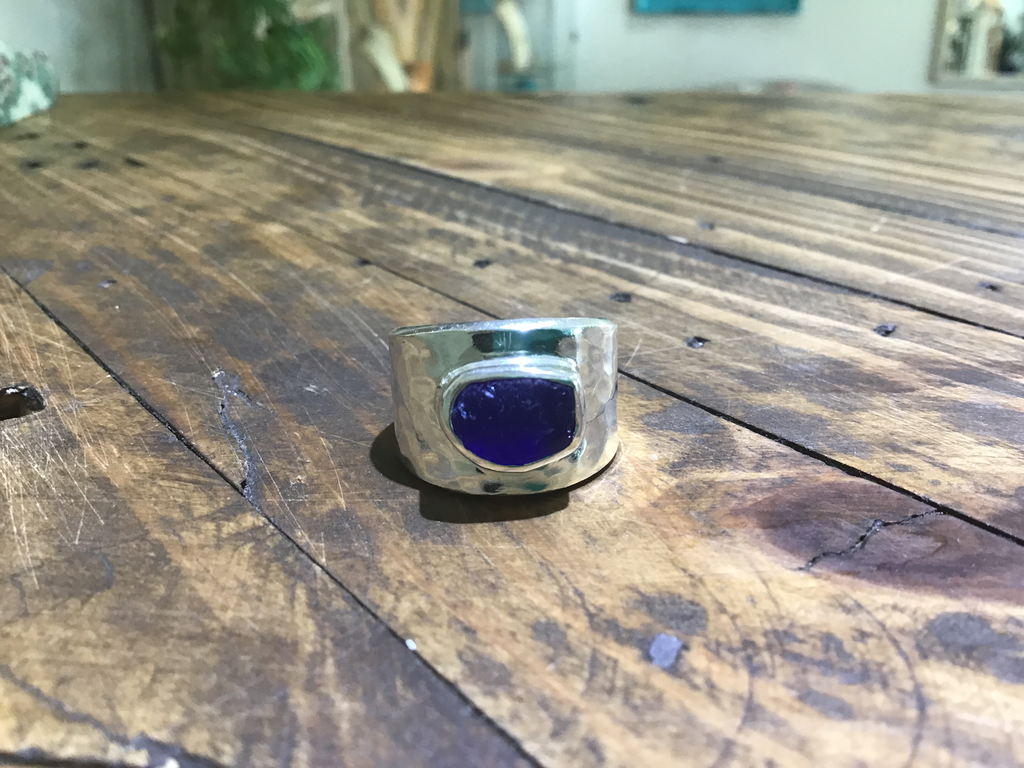 Wide band sea glass ring (7 1/4)