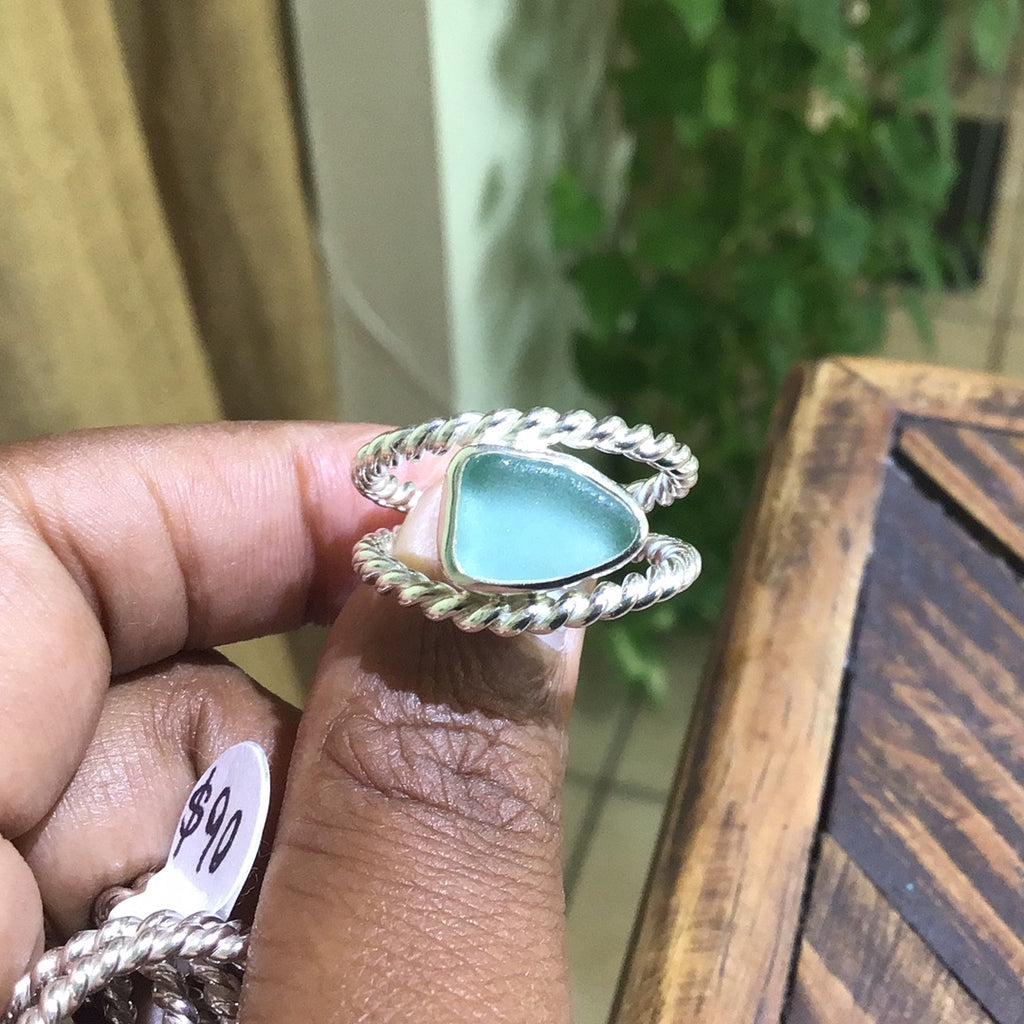 Twisted sea glass ring