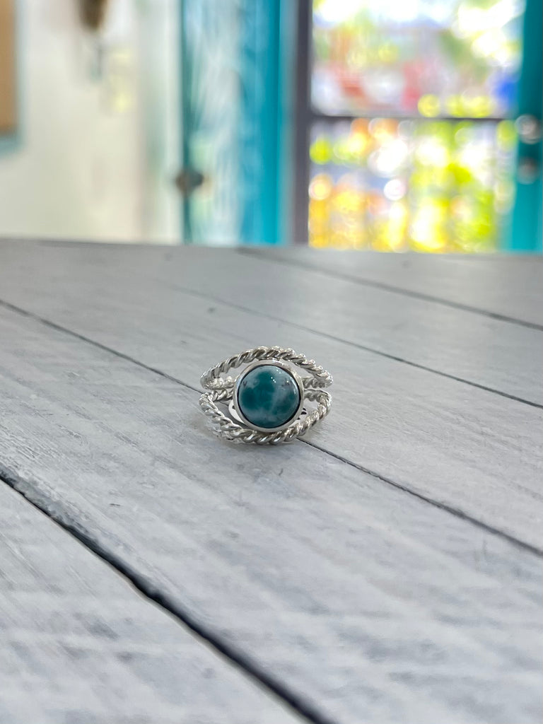 Twisted wire Larimar ring 5 3/4
