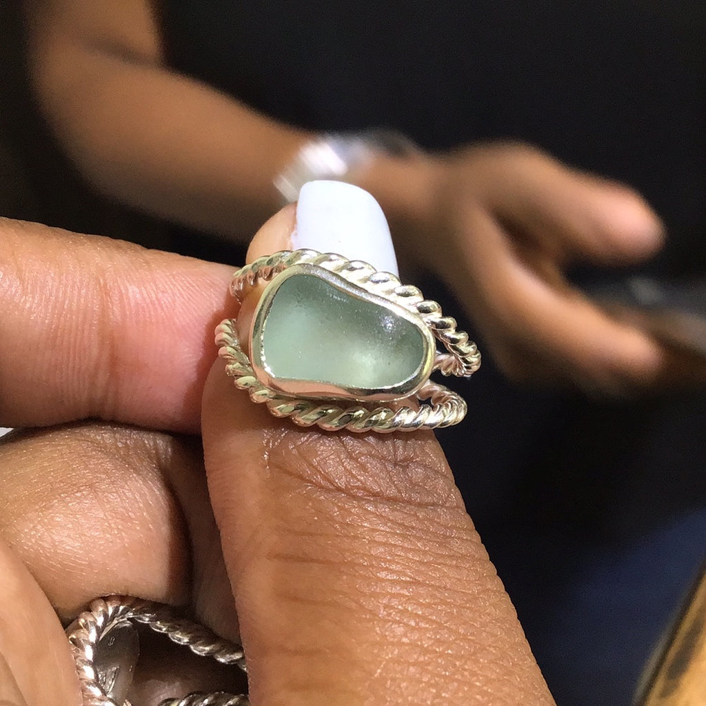 Twisted sea glass ring